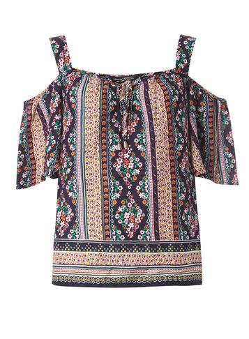 Dorothy Perkins Multi Colour Border Print Cold-shoulder Top