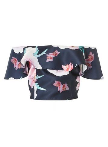 *luxe Navy Floral Bardot Top