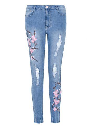 Dorothy Perkins *quiz Blue Ripped Embroidered Jeans