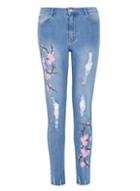 Dorothy Perkins *quiz Blue Ripped Embroidered Jeans