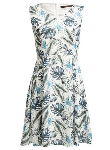 *tenki White V-neck Leaf Print Dress