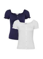 Dorothy Perkins 2 Pack Petite Navy And White Milkmaid Top