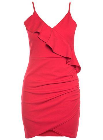 Dorothy Perkins *quiz Red Frill Ruched Detail Bodycon Dress
