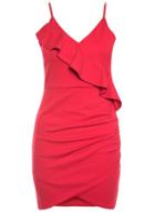 Dorothy Perkins *quiz Red Frill Ruched Detail Bodycon Dress