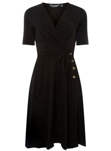 Dorothy Perkins *tall Black Horn Button Wrap Dress
