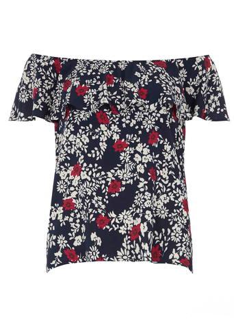 Dorothy Perkins Navy Floral Cold Shoulder Top