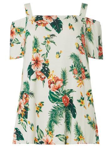 Dorothy Perkins Dp Curve Ivory Tropical Cold Shoulder Top