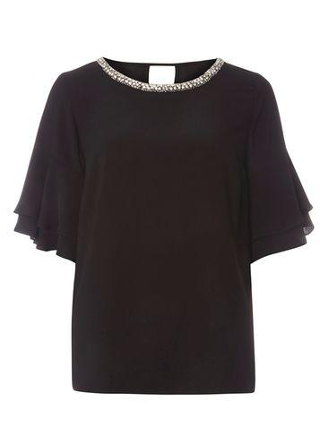 Dorothy Perkins Black Double Ruffle Embelished Top