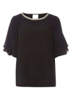 Dorothy Perkins Black Double Ruffle Embelished Top