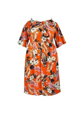 Dorothy Perkins *dp Curve Orange Tropical Print Crinkle Ruffle Wrap Dress