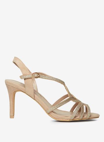 Dorothy Perkins Nude Bounty Glitter Heels Sandals