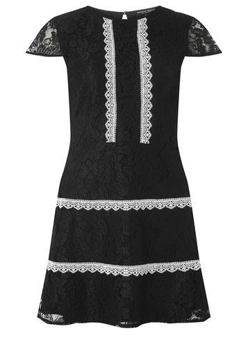 Dorothy Perkins Black Lace Trim Skater Dress