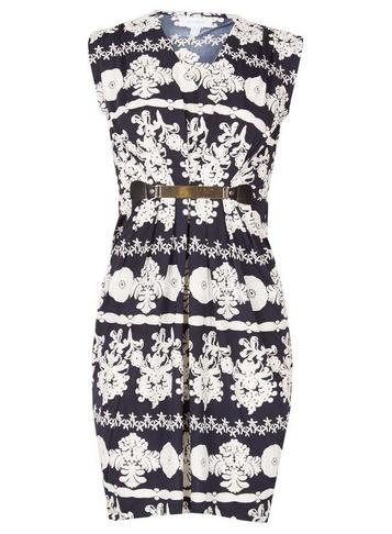 *blue Vanilla Navy And White Sleeveless Buckle Shift Dress