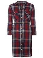 Dorothy Perkins *tall Red Check Belted Shirt Dress