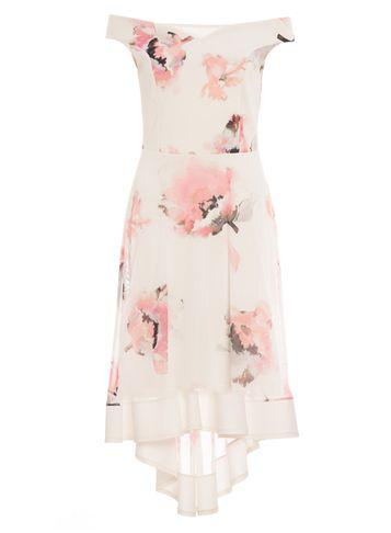 Dorothy Perkins *quiz Cream And Pink Dip Hem Bardot Dress