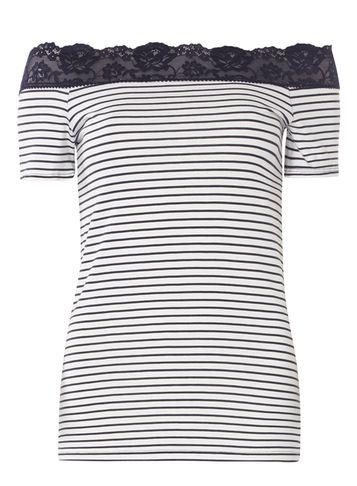 Dorothy Perkins *tall Navy Striped Lace Bardot Top