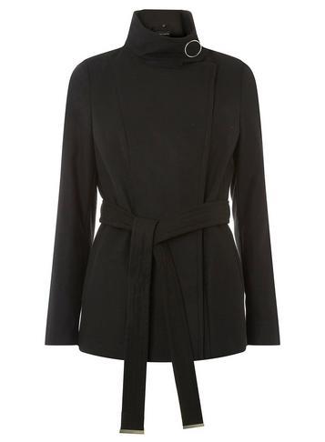 Dorothy Perkins Black Belted Funnel Coat