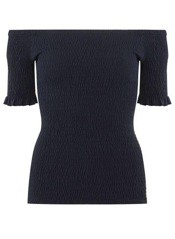 Dorothy Perkins Navy Shirred Bardot Top