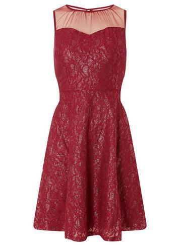 Dorothy Perkins Pink And Gold Shimmer Lace Skater Dress