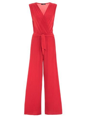 Dorothy Perkins *quiz Red V-neck Pleated Jumpsuit