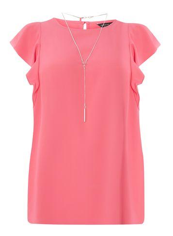 Dorothy Perkins Dp Curve Fuchsia Ruffle Necklace Trim Top