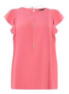 Dorothy Perkins Dp Curve Fuchsia Ruffle Necklace Trim Top