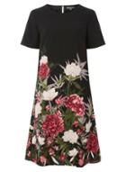 Dorothy Perkins *tall Black Floral Border Shift Dress