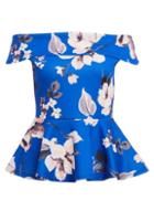 *quiz Royal Blue Floral Print Bardot Peplum Top