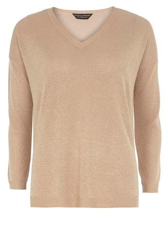 Dorothy Perkins Camel Longline V-neck Sparkle Jumper