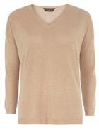 Dorothy Perkins Camel Longline V-neck Sparkle Jumper