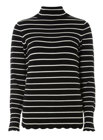 Dorothy Perkins Black Stripe Scallop Edge Roll Neck Jumper