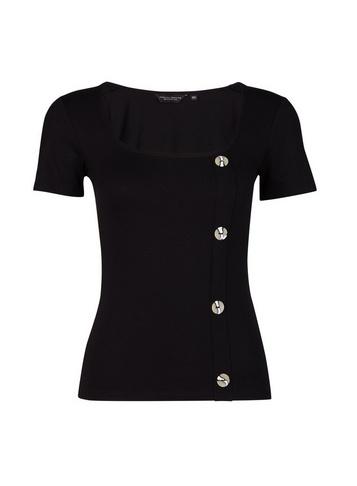 Dorothy Perkins Black Asymmetric Button Square Neck Top