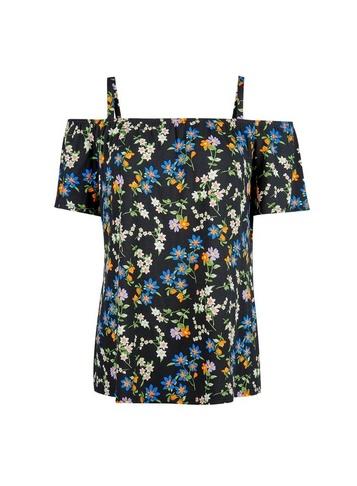Dorothy Perkins Black Ditsy Print Cold Shoulder Top