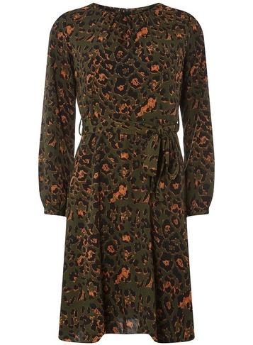 Dorothy Perkins Khaki Leopard Print Fit And Flare Dress