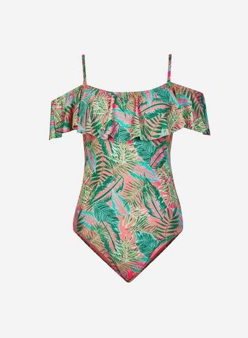 Dorothy Perkins *dp Beach Multi Colour Palm Print Bardot Swimsuit