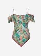 Dorothy Perkins *dp Beach Multi Colour Palm Print Bardot Swimsuit