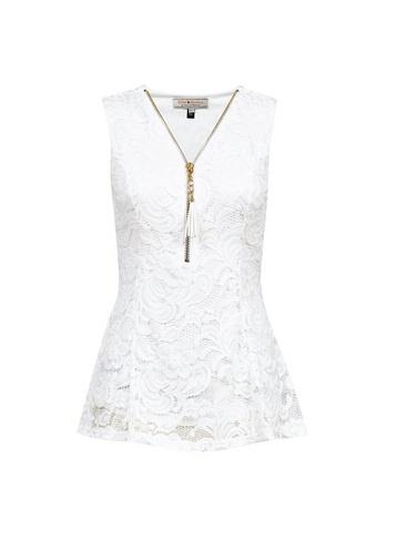 *billie & Blossom Ivory Sleeveless Lace Zip Top