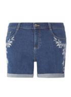 Dorothy Perkins Blue Tropical Embroidered Denim Shorts