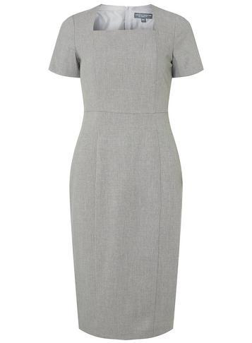 Dorothy Perkins *tall Grey Checked Textured Square Neck Pencil Dress