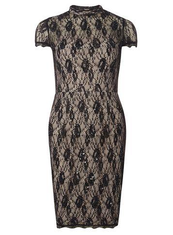 Dorothy Perkins Black Lace Beaded Pencil Dress