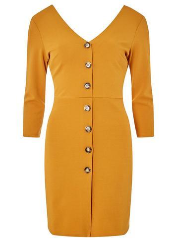 Dorothy Perkins *ochre Horn Button Shirt Dress