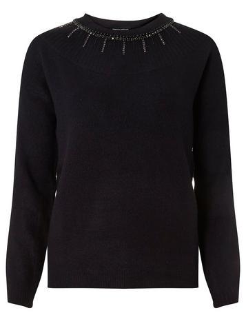 Dorothy Perkins Navy Embellished Neck Jumper