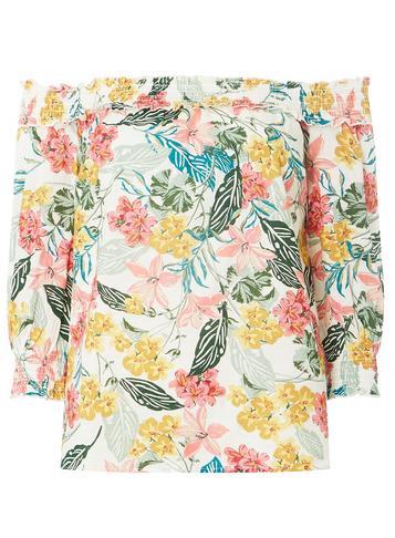 Dorothy Perkins Ivory Tropical Print Bardot Top