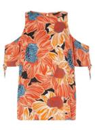 Dorothy Perkins Orange Floral Cold Shoulder Drawcord Top