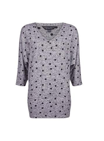 Dorothy Perkins Grey Spot Print V-neck Brushed Tunic Jumper