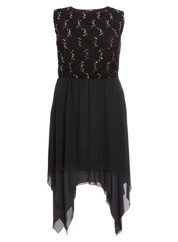*quiz Curve Black Lace Hanky Skater Dress