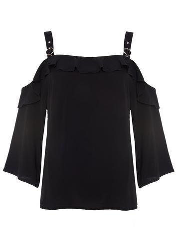 Dorothy Perkins *quiz Black Crepe Cold Shoulder Top