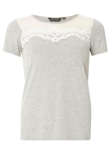 Dorothy Perkins Grey Guipure Lace Yoke T-shirt