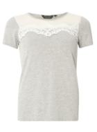 Dorothy Perkins Grey Guipure Lace Yoke T-shirt