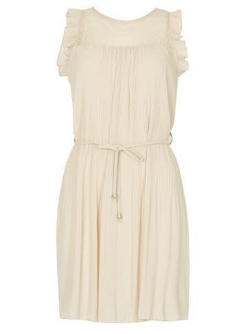 *izabel London Beige Frill Pleated Skater Dress